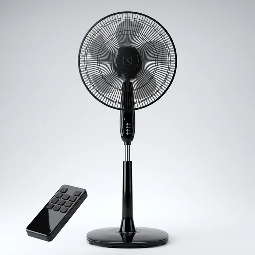 Amazon Basics 16" Pedestal Fan with Remote for Bedroom, Living Room, Office, Adjustable Height, Dual-Layered Blades, 3 Speeds, 3 Modes, Timer, Tilt Head, 60W, Black