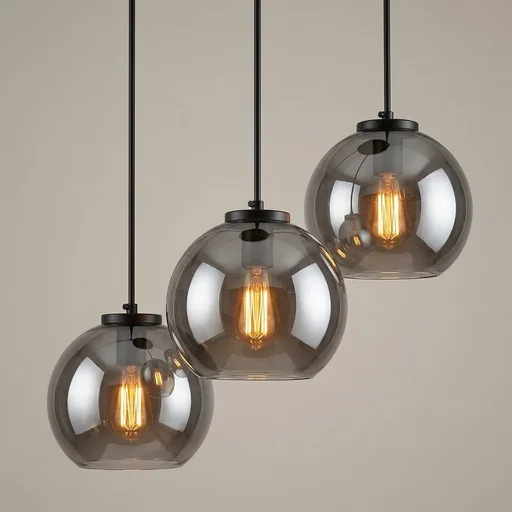 Mirror Smoke Gray Glass Pendant Lights Kitchen Island 3 Pack 7.87" Glass Globe Pendant Light Black Hanging Light Fixture Modern Pendant Lighting for Kitchen Island Bedroom Dining Room