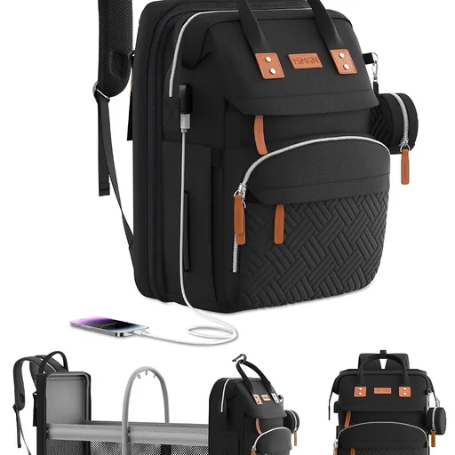 ISMGN Diaper Bag Backpack with Changing Station, Large Diaper Bag, Baby Bag, Multifunctional Diaper Bag, Black