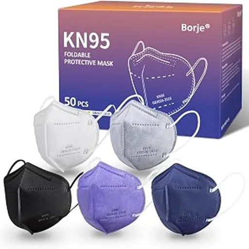 Borje KN95 Face Masks for Adults, 50 Pcs, 5-Ply Protection, Multicolor