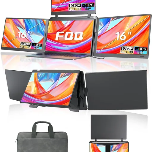 16" Triple Screen Monitor Extender, Quad Monitors for 14-18.5" Laptops | 1 Cable for 3 Screens Portable Monitor, Travel Screen Extender, Compatible with Win MacOS, FHD 1200P IPS, USB-C/HDMI-S788 Pro
