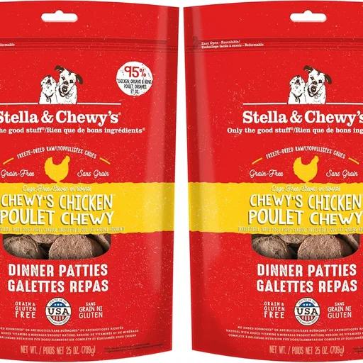 Stella & Chewy's Freeze-Dried Raw Dinner Patties - Chicken Recipe - High Protein Grain-Free Puppy & Dog Food - Perfect for Picky Eaters - 25 oz,(Pack of 2)