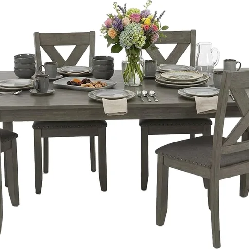 Signature Design by Ashley Caitbrook Rustic 7-Piece Dining Set – Rectangular Table with 6 X-Back Upholstered Chairs, Gray