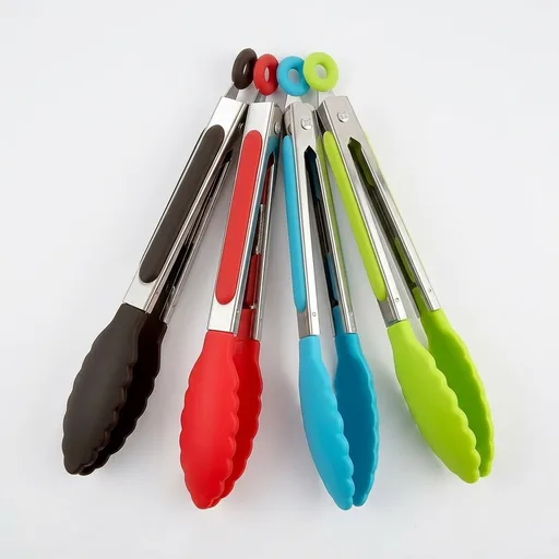 ZHIYE 4Pcs Silicone Tongs, Kitchen Tongs 7” Non-slip & Easy Grip Stainless Steel Handle - Smart Locking Clip - Heat Resistant, Food Grade