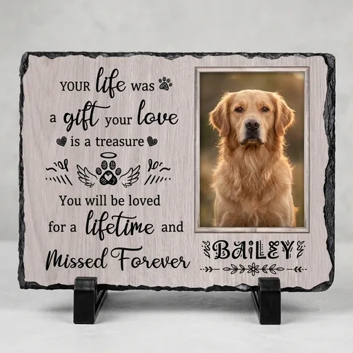 Ships Next Day Personalized Dog Memorial Gifts for Loss of Dog, Custom Pet Memorial Stone with Photo Name Date Bereavement Sympathy Gift for Dog Cat Lover