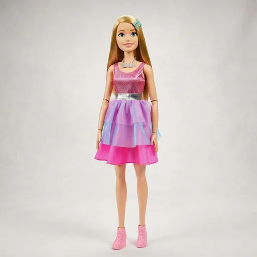 Large Barbie Doll with Blond Hair, 28 Inches Tall, Shimmery Pink Dress with Necklace and Hair Clip Accessories, HJY02