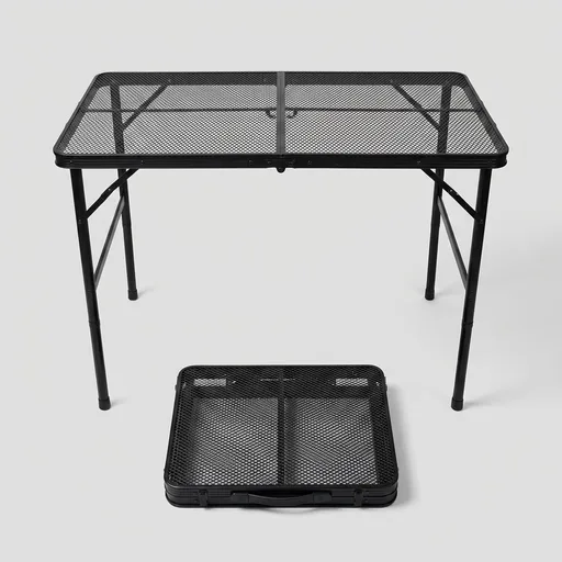 GREGIN Folding Camping Grill Table, Outdoor Metal Table. Foldable, Portable | Lightweight, Height Adjustable Camp Table with Mesh Desktop for Grilling, Cooking, BBQ, Griddle, Patio, Picnic-3 ft Black