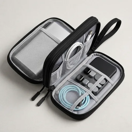 Travel Essentials Electronics Organizer, Double Layers Cable Organizer Bag for 3ft+ Cords, Waterproof Tech Pouch for Charger, Phone & Airplane Gadgets, Black