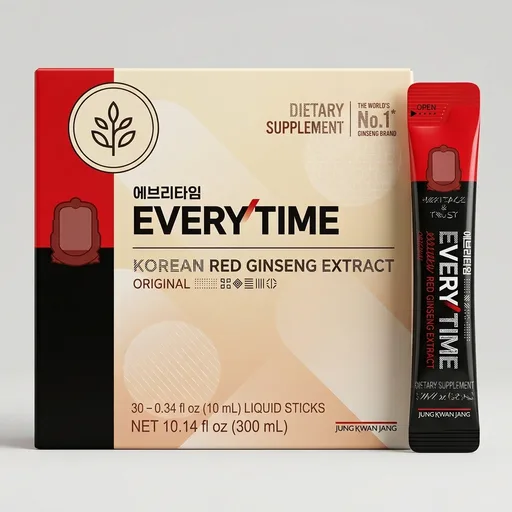 JUNG KWAN JANG Everytime Korean Red Ginseng Extract Stick 3,000mg Original - Adaptogen Energy Drink Liquid Stick Supplements - Energy Boost & Immune Support, Caffeine Free (30 Sticks)