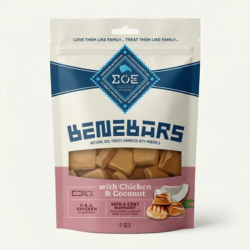 Blue Buffalo BeneBars Skin & Coat Support Dog Treats with Omega 3 & 6 Fatty Acids, Made with Natural Ingredients, USA Chicken & Coconut, 9-oz. Bag