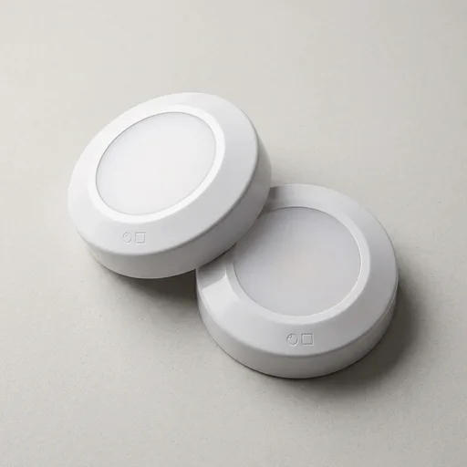 Amazon Basics LED Puck Lights, Battery Operated, 50 Lumens, Under Cabinet Lighting, Easy to Install, Easy to Use, Adhesive Backing, 2-Pack, White
