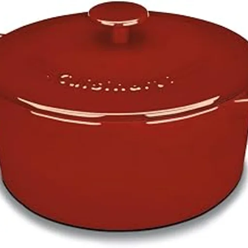 CuisinartChef's Classic Enameled Cast Iron Dutch Oven with Lid, Porcelain Enameled Interior, Oven Safe, Induction Compatible, 5-Quart, Round, Cardinal Red