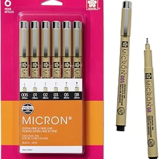 Sakura Pigma Micron Fineliner Pens, Black, Assorted Points - 6 Pack