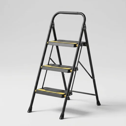 Urackify 3 Step Ladder, Heavy-Duty 800lb Capacity, Wide Anti-Slip Steps & Secure Handrail Compact, Folding Step Stool Portable Design for Home, Kitchen, Office, Pantry, Closet Use, Black