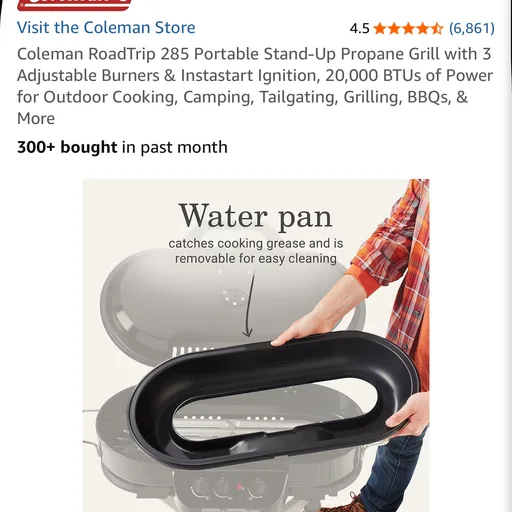 Coleman RoadTrip 285 Portable Stand-Up Propane Grill with 3 Adjustable Burners & Instastart Ignition, 20,000 BTUs of Power for Outdoor Cooking, Camping, Tailgating, Grilling, BBQs, & More