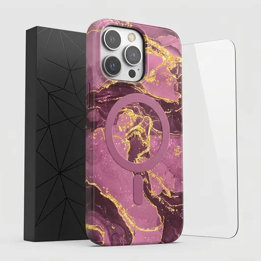 ENCASED Magnetic Case Designed for iPhone 14 Pro Max with Screen Protector - Compatible with MagSafe Phone Accessories (Purple Marble)