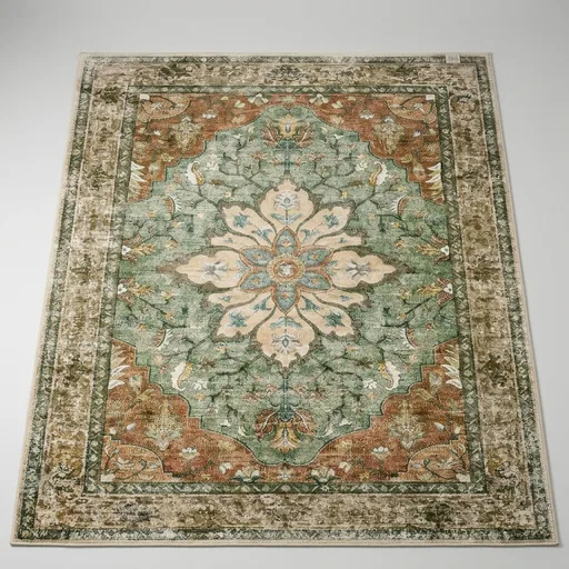 RELEANY Area Rugs 8'x10' Washable Non-Slip, Floral Vintage Distress Medallion Carpet for Living Room Bedroom Dining Room, Terracotta Burnt Orange Green