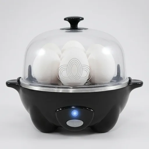 Elite Gourmet EGC-007B# Rapid Egg Cooker, 7 Easy-To-Peel, Hard, Medium, Soft Boiled Eggs, Poacher, Omelet Maker, Auto Shut-Off, Alarm, 16-Recipe Booklet, Black
