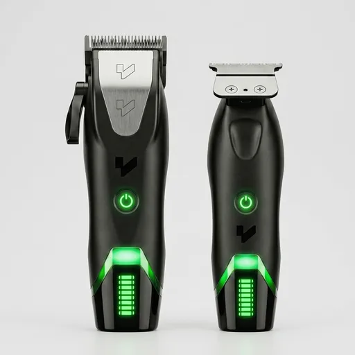 Professional Hair Clippers for Men, G-Power 7000RPM Cordless Clipper and Trimmer Set, Titanium Coated Blades, Signature Green LED Display & Glowing Interface, Black