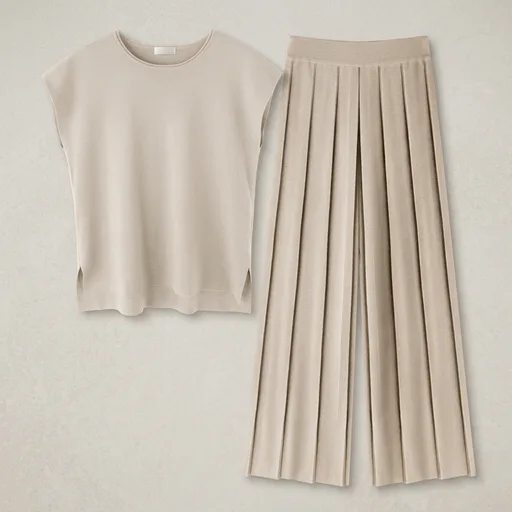 Ekouaer Lounge Sets for Women Two Piece Outfits Knit Cap Sleeve Tops Wide Leg Pleated Pants Casual Dressy Sweater Sets