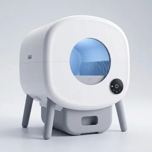 Cumrige Self Cleaning Litter Box, Large Capacity Automatic Cat Litter Box Self Cleaning for Cats, App Control,Safety Protection, 2 Roll Garbage Bags,White & Grey