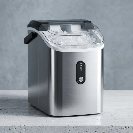 FREE VILLAGE Nugget Ice Maker Countertop, Pebble Ice Maker Machine with Soft Chewable Ice, 34lbs/24H, Self-Cleaning, One-Click Operation, Stainless Steel, Crushed Ice Maker for Home Kitchen Office
