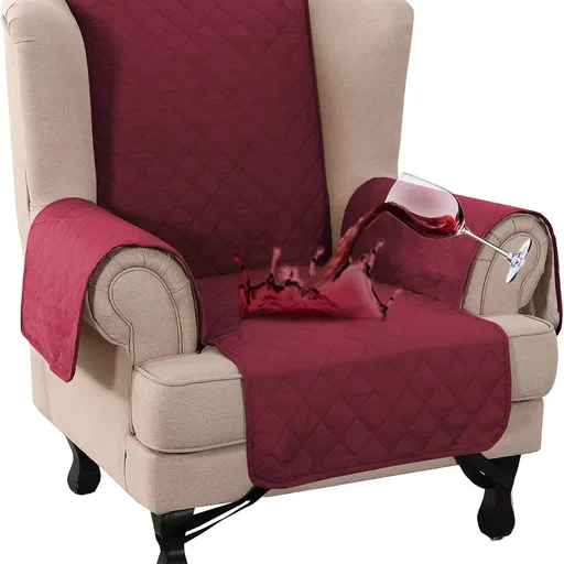 Turquoize 100% Waterproof Wing Chair Cover Wing Armchair Slipcovers Chair Couch Protector Triple Non-Slip Sofa Slipcover for Wing Chair Furniture Protector for Pets, Kids,Dog (Wing Chair, Burgundy)