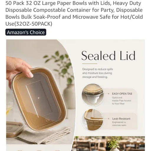 Kaderron 32 oz Paper Bowls with Lids