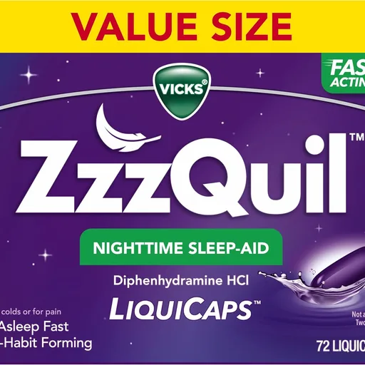 ZzzQuil LiquiCap Sleep Aid, Diphenhydramine 25mg HCl, Sleep Aids for Adults, Nighttime Sleep Aid, 72 LiquiCaps