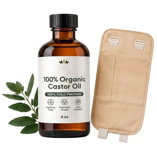 Castor Oil Pack Bundle, Organic Cold Pressed Castor Oil Detox Pack Wrap for Gut Cleansing, Digestion Aid and Muscle Relaxation, Adjustable Reusable, Comfortable (A)