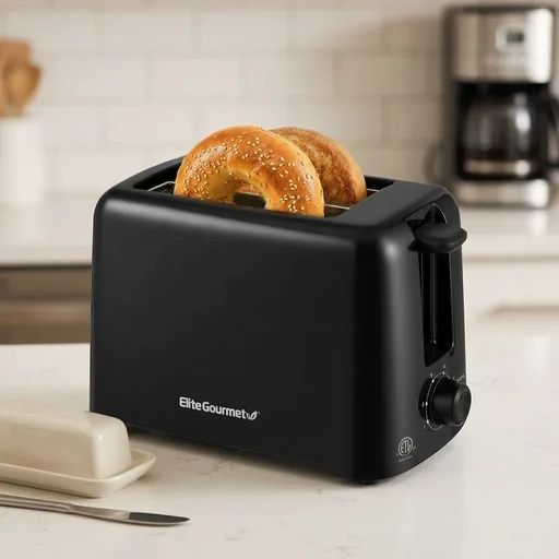 Elite Gourmet 2-Slice Cool Touch Toaster – 6 Browning Levels, Extra Wide 1.25” Slots for Bagels & Thick Bread, Cancel Function, Compact, ETL Certified, Black