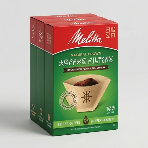 Melitta #4 Unbleached Coffee Filters, Premium, Natural Brown, Flavor Enhancing Coffee Filters for 8-12 Cup Coffee Makers, Kosher Certified, Compostable, 100 Count (Pack of 3)