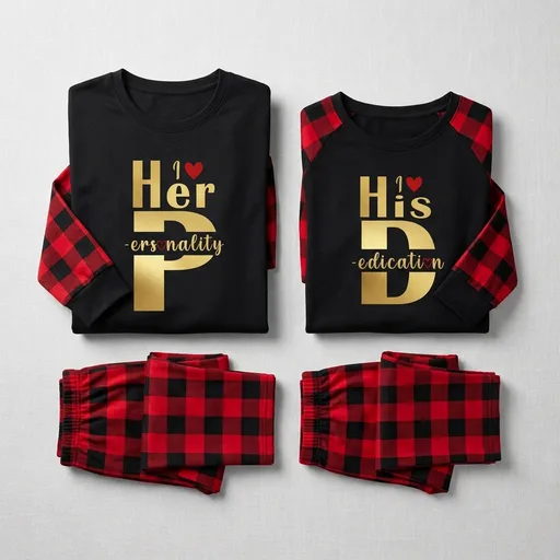 Valentine's Day Matching Pajamas Set Long Sleeves Top And Classic Pants For Women or Men
