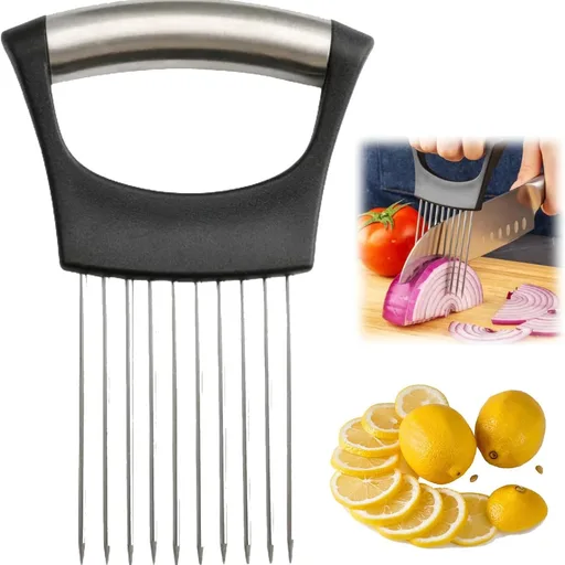 Stainless Steel Onion Slice Holder, New Onion Holder for Slicing, Lemon Slicer Vegetable Cutter, Chopper Slicing Assistant Tool for Potato, Tomato, Meat, Onion Home Kitchen Tools
