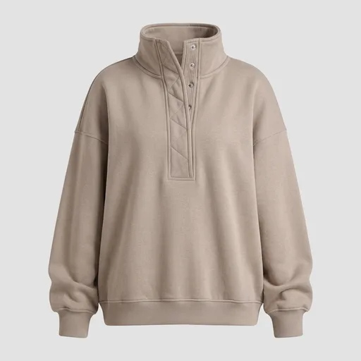 Trendy Queen Womens Oversized Sweatshirts with Snap Button Henley Collar