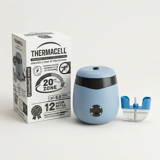 Thermacell E-ZoneGuard Patio Rechargeable Mosquito Repellent, 5.5-Hr Bat | Blue; 20-FT Zone; 12-Hr Refill; Scientifically Proven Outdoor Protection; Bug Spray Alternative; Scent Free; DEET-Free