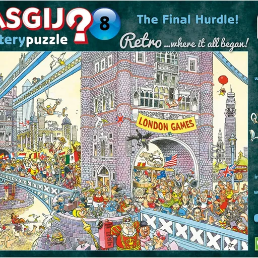 Wasgij Retro Mystery 8, The Final Hurdle - 1000 Piece Jigsaw Puzzles for Adults - Challenging & Brainteasing Adults Jigsaw Puzzle, Puzzle What Happens Next - 100% Recycled Cardboard, 1000pcs, Jumbo
