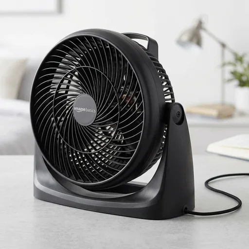 Amazon Basics Air Circulator Fan, Desk Fan for Bedroom, Home and Office, With 90-Degree Tilt Head, 3 Speed Settings, Lightweight (4.2 LBS), 70 Watts, Black, 14.8"Wx7.6"Dx14.1"H