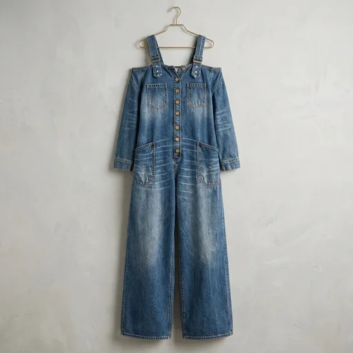 Women's Baggy Denim Bib Overalls Wide Leg Vintage Loose Fit Jumpsuit with Adjustable Straps Button Down Jean Romper