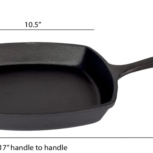 Jim Beam JB0217 10.5" Pre Seasoned Cast Iron Square Skillet for Grill, Gas, Oven, Electric, Induction and Glass", Black