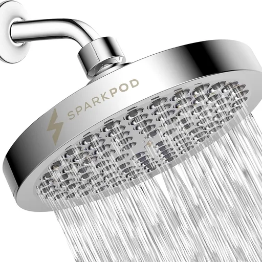 SparkPod Rain Shower Head, 6 Inch Round, Luxury Polished Chrome Finish