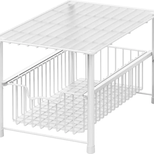 Simple Houseware Wired Stackable Under Sink Cabinet Sliding Basket, White