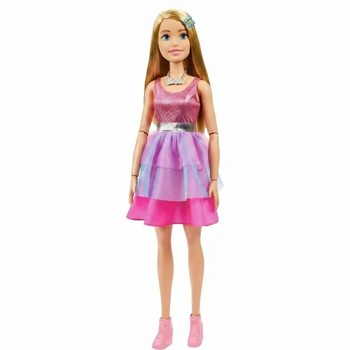Large Barbie Doll with Blond Hair, 28 Inches Tall, Shimmery Pink Dress with Necklace and Hair Clip Accessories, HJY02