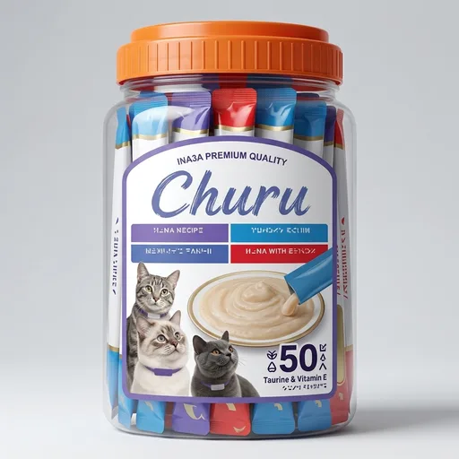 INABA Churu Cat Treats, Lickable, Squeezable Creamy Purée Cat Treat with Green Tea Extract & Taurine, 0.5 Ounces Each Tube, 50 Tubes, Tuna & Seafood Variety