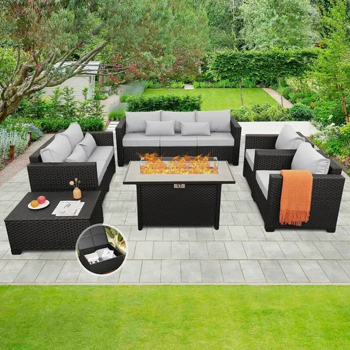 Rattaner Patio Furniture Set w/ 45" fire Pit, 6 pieces outdoor furniture set w/ patio set