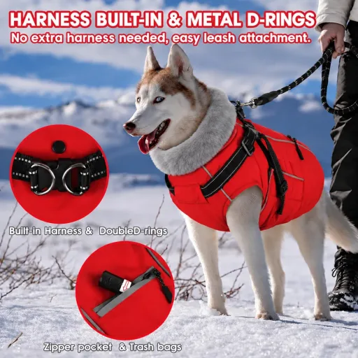 Dog Coat with Built-in Harness,Warm Dog Jacket