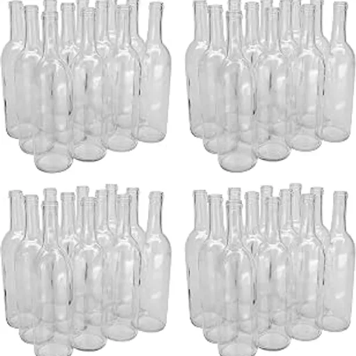 North Mountain SupplyGlass Bordeaux Wine Bottles, 750ml, 48 bottles, Clear | 4 x 12 Pack, Home Brewing Wine Bottles, Alcoholic Drink Storage, Rounded Top, Flat-