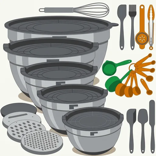 Mixing Bowls with Airtight Lids Set, 26PCS Stainless Steel Khaki Bowls with Grater Attachments, Non-Slip Bottoms & Kitchen Gadgets Set, Size 7, 4, 2.5, 2.0,1.5, 1QT, Great for Mixing & Serving