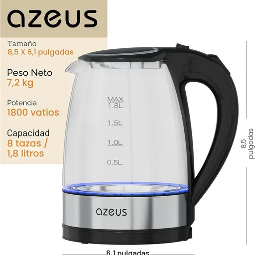 AZEUS Electric Kettle 1500W Tea Kettle, 1.8L Large Capacity with Auto Shut-Off and Boil-Dry Protection, BPA-Free