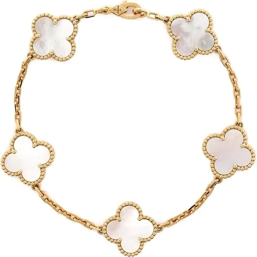 Van Cleef & Arpels, Pre-Loved Vintage Alhambra 5 Motifs Bracelet 18K Yellow Gold and Mother of Pearl, Yellow Gold